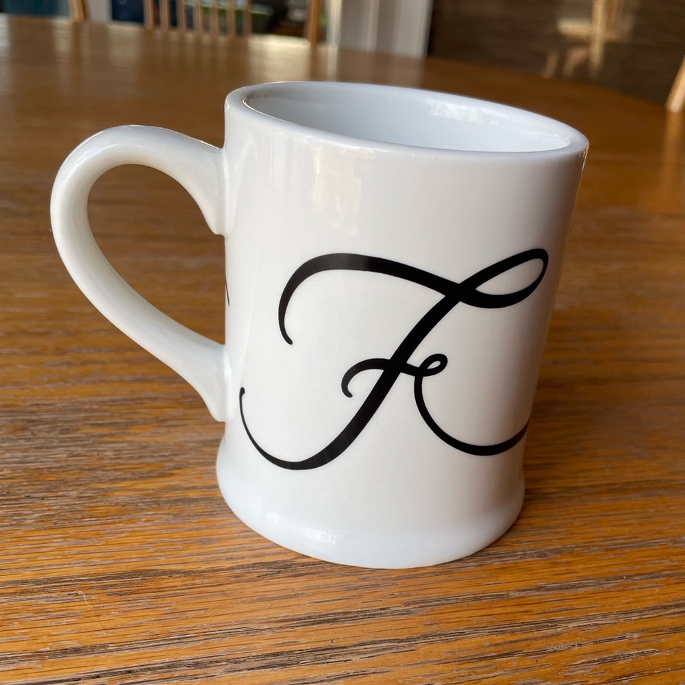 Indigo Monogrammed Cursive Print “F” Mug